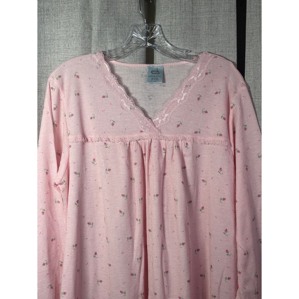 Nick & Sarah Intimates Pink Waffle Knit Floral Lace Trim Nightgown Large